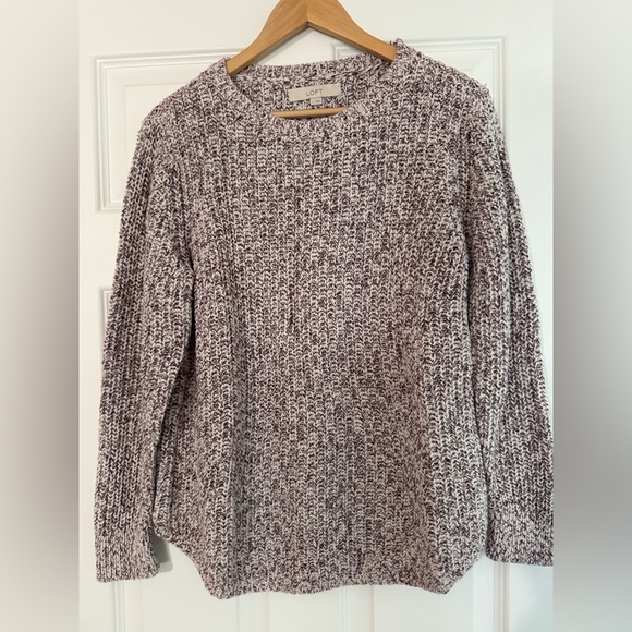 LOFT Cozy Knit Women's Sweater Maroon & Cream - Picture 1 of 4